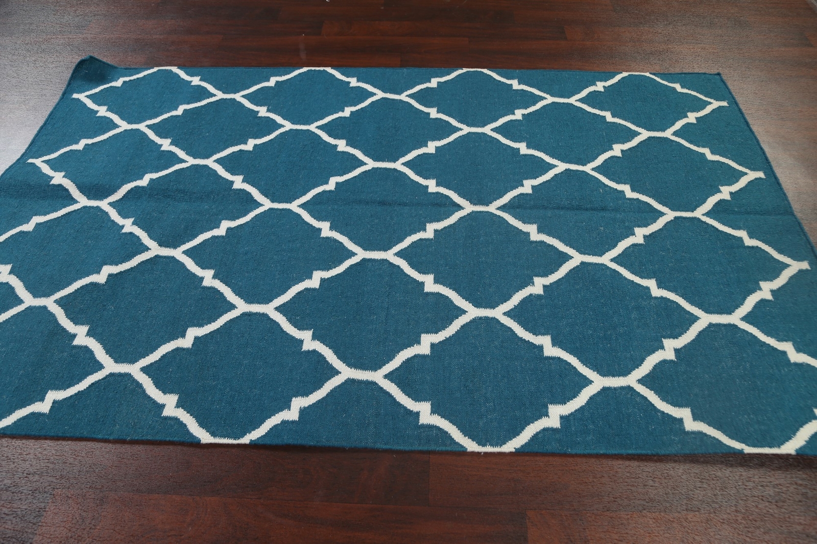 Reversible Durrie-Kilim All-Over Trellis Oriental Area Rug Flat-Weave Wool 5’x8′