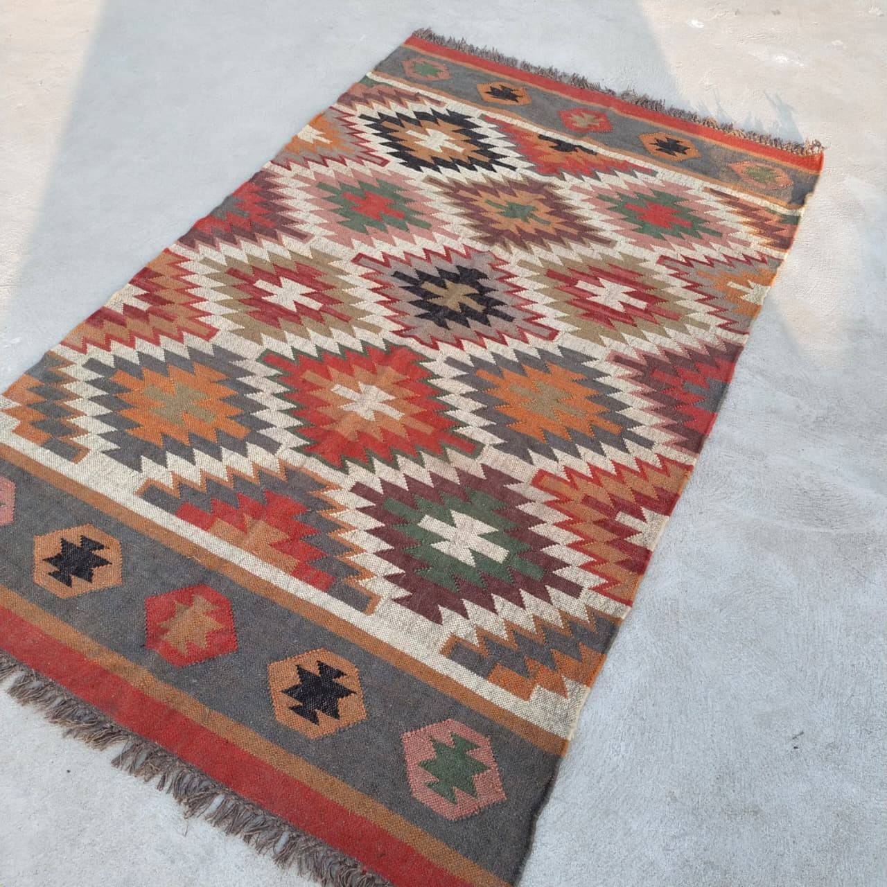 Handwoven Wool Jute Kilim Rug – Boho Area Rug, Rustic Living Room Carpet, Natura