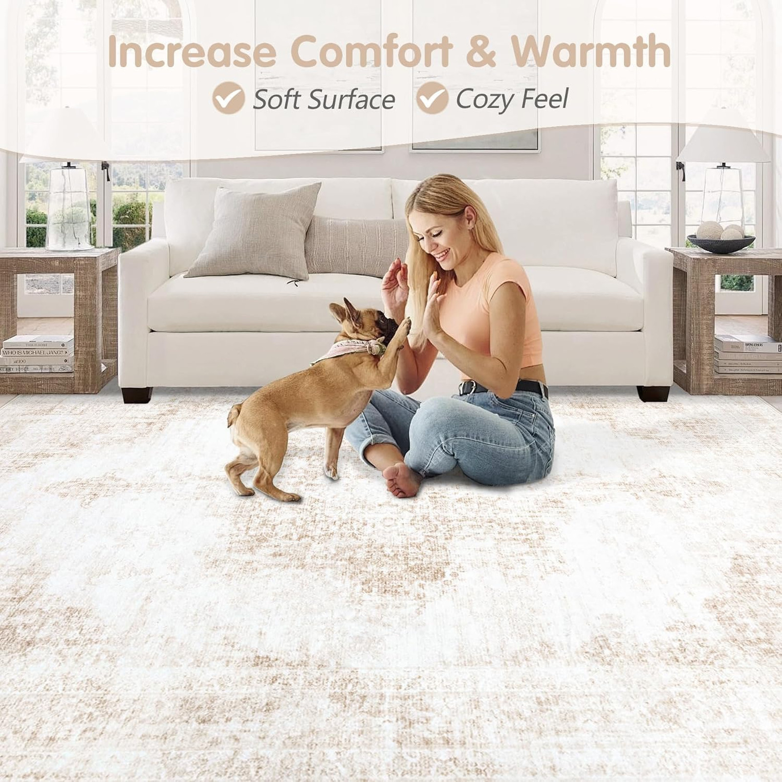 Vintage Area Rug 5×7 Washable Low Pile Non Slip Carpet Living Room Bedroom