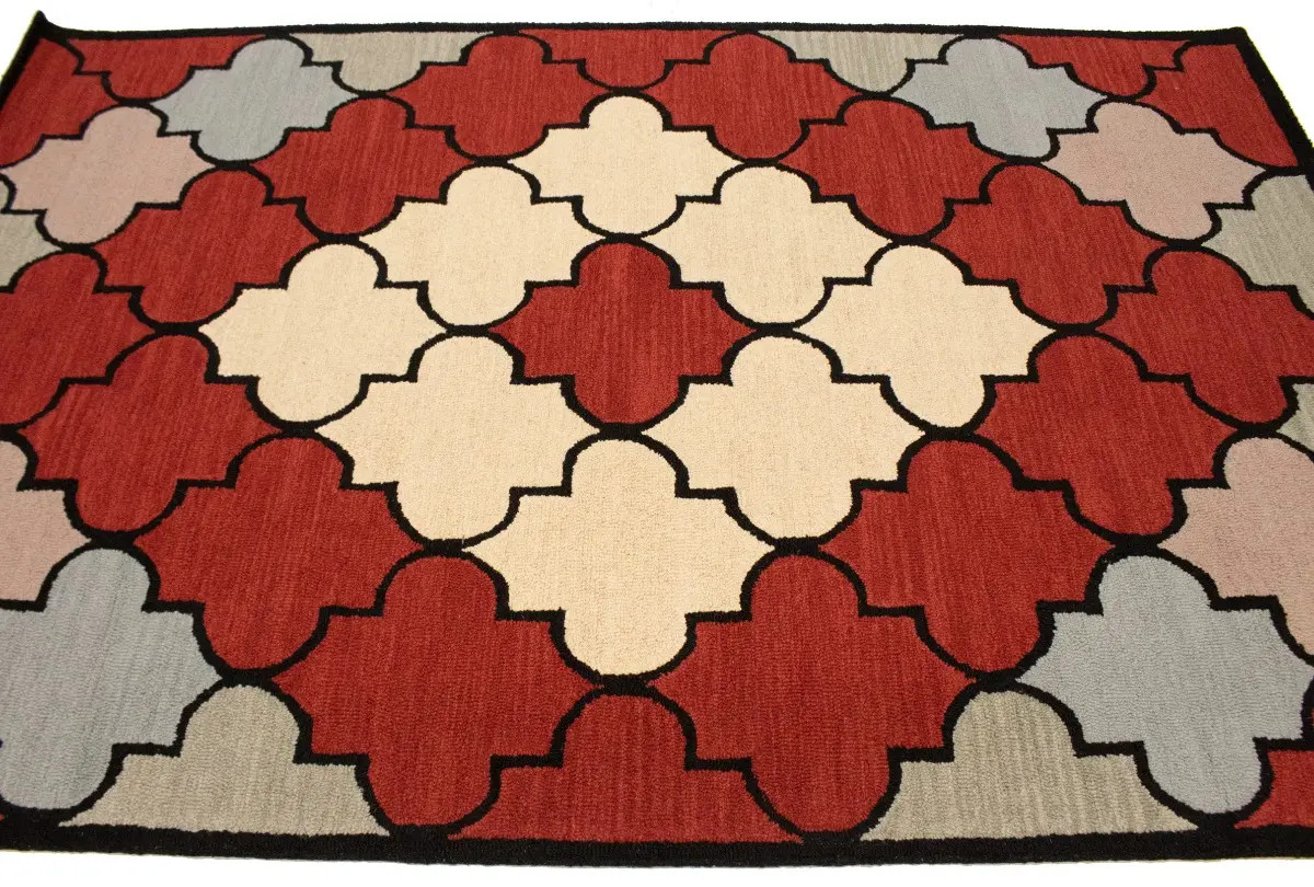One of a Kind Multicolored Trellis 5X8 Hand-Tufted Modern Rug Wool Plush Carpet