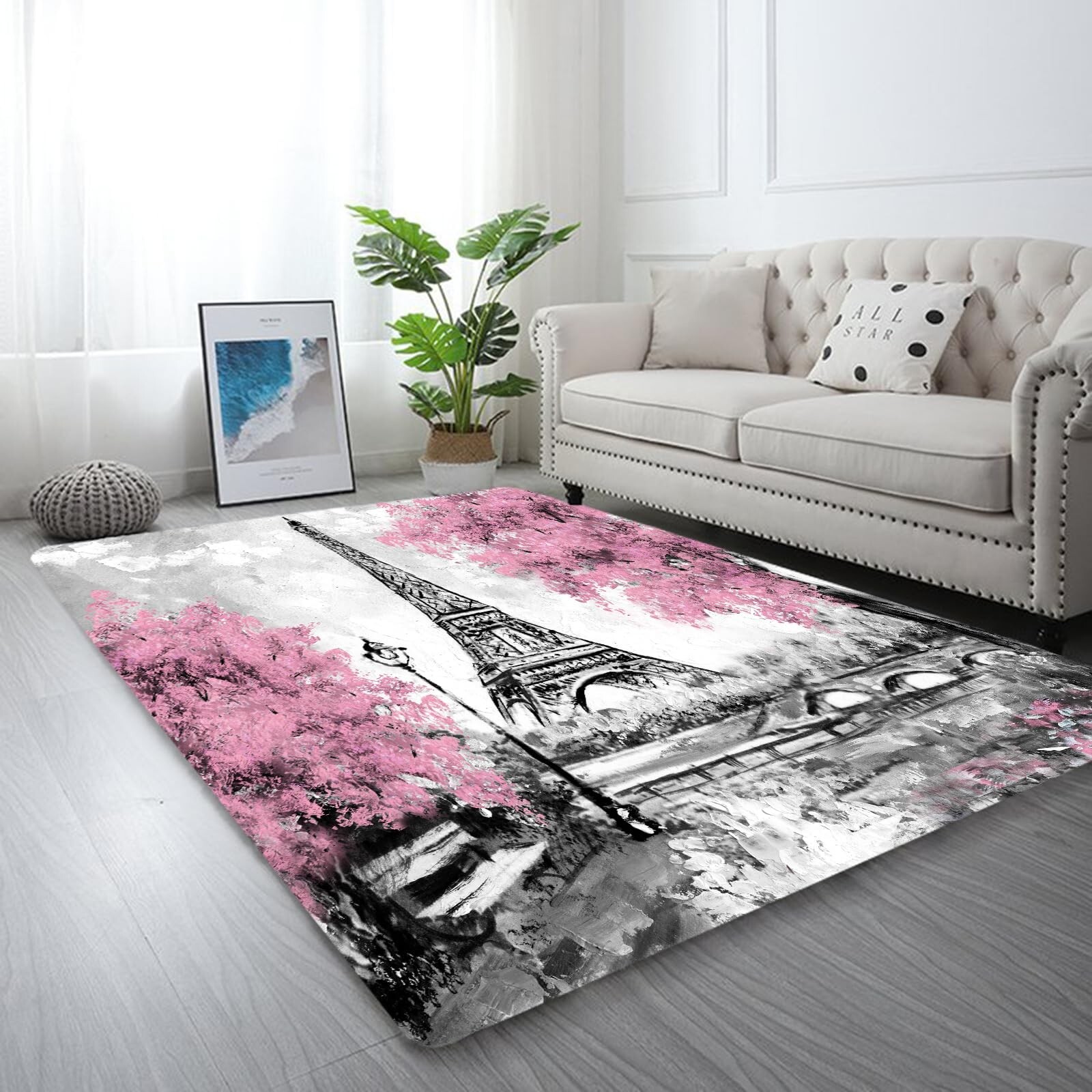 kxry 4 * 6 Feet Pink and White Paris Eiffel Tower Soft Area Rugs for Kids Gir…