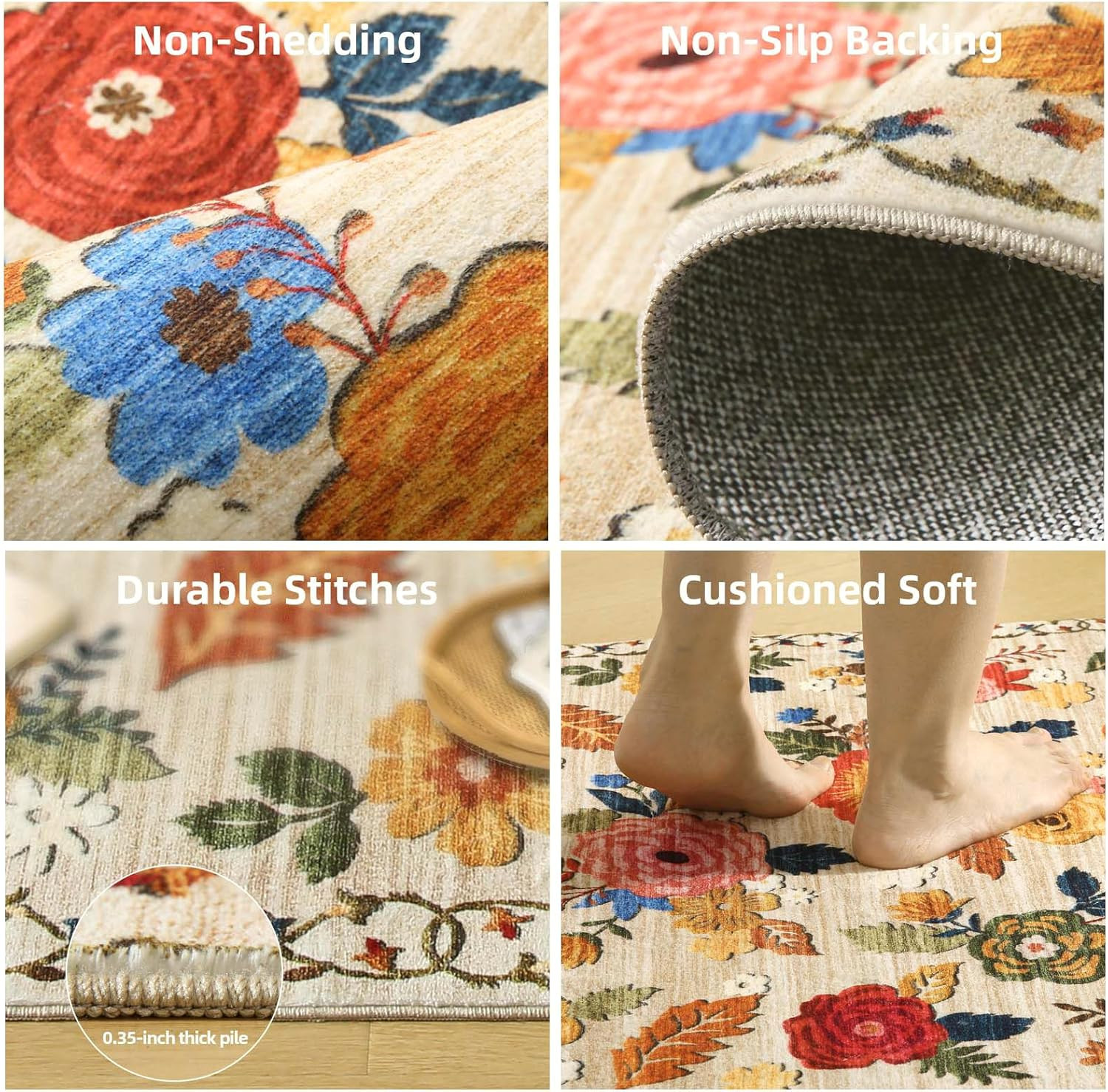 8X10 Area Rugs for Living Room: Washable Rug Non Slip Low Pile Soft Faux Wool No
