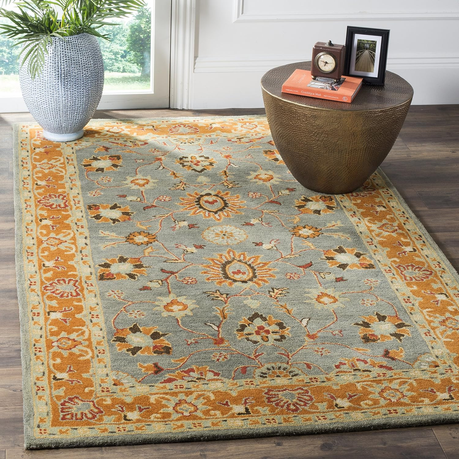 Handmade 5′ x 8′ Blue/Orange Premium Wool Oriental Area Rug – Heritage Collectio