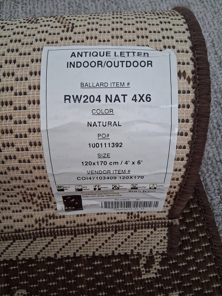 RARE Ballard Designs NWT Antique Letter French Script Document 4×6 Area Rug