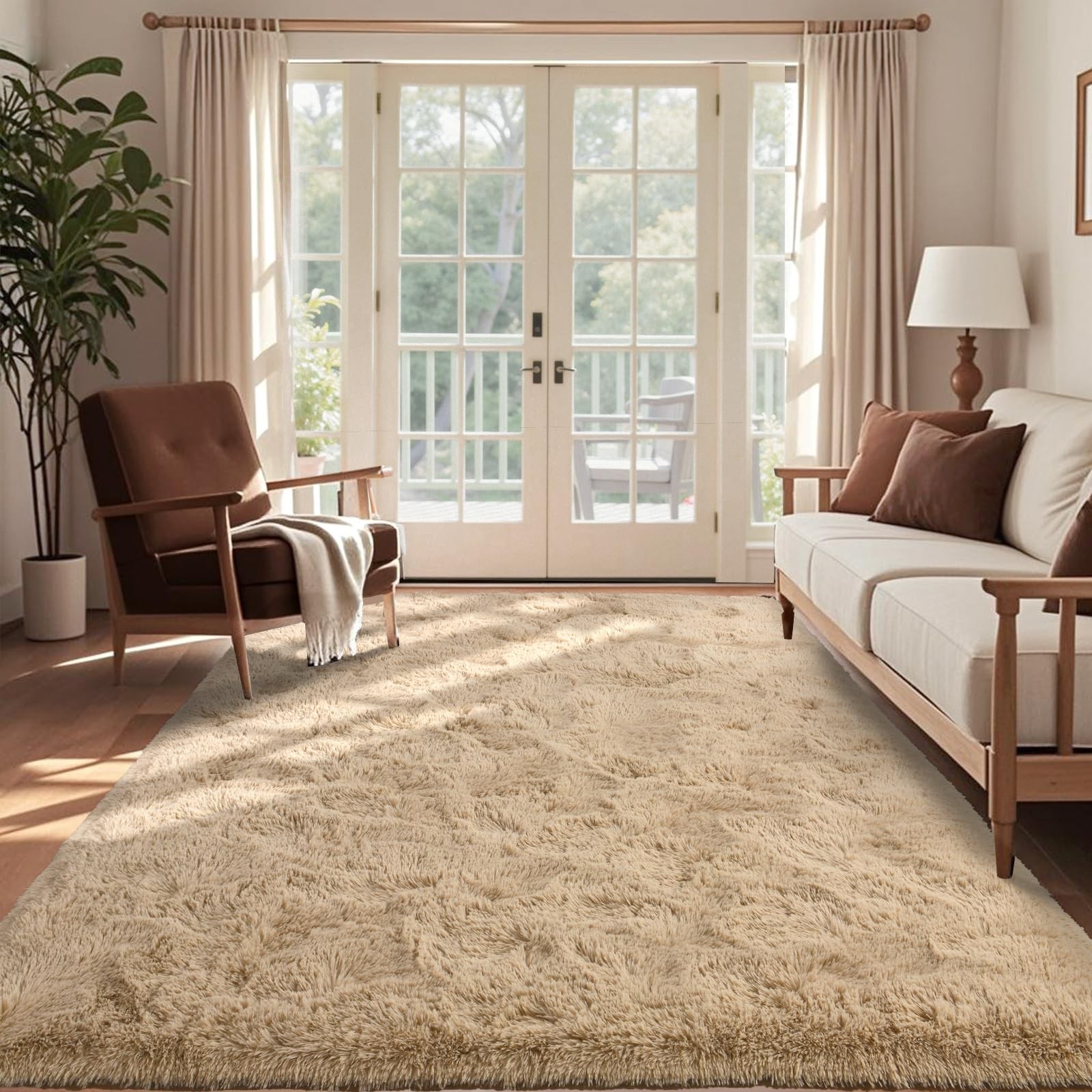 New 5×7 Ft Shag Beige Rugs for Bedroom Living Room, Ultra Soft Fluffy Furry Area