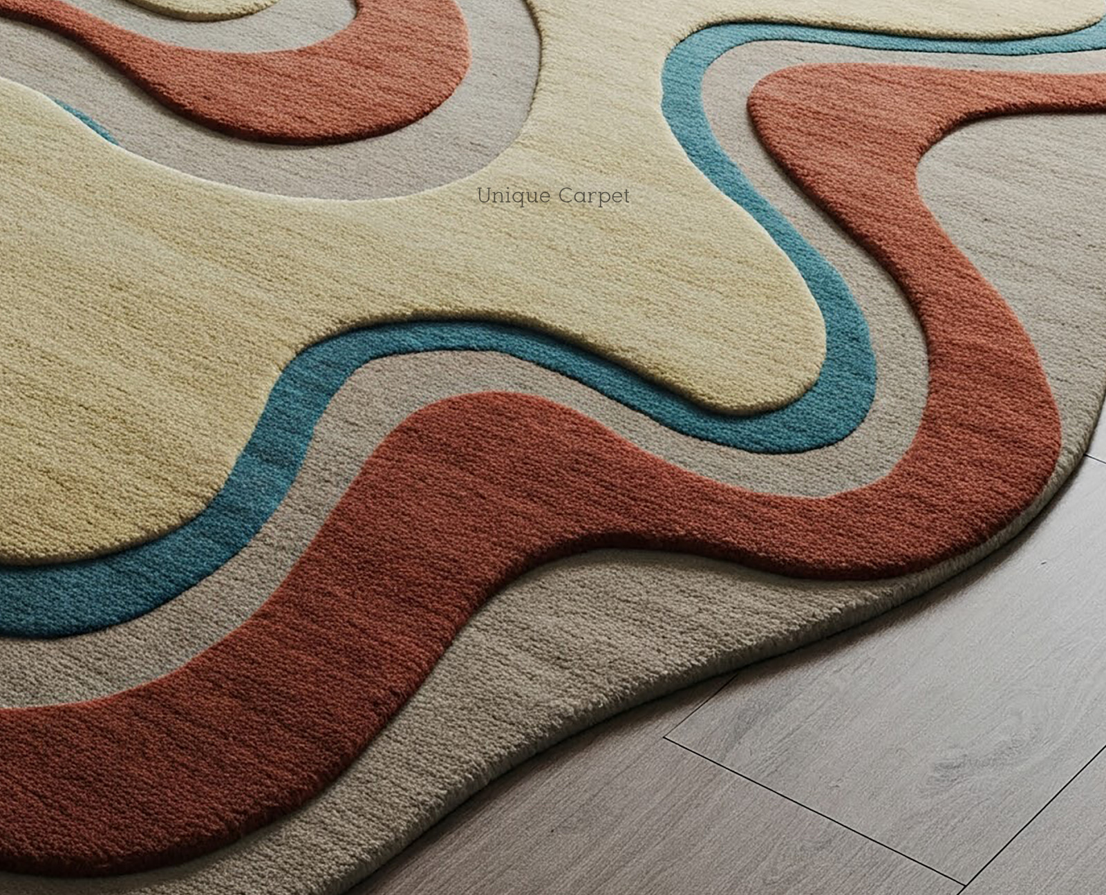 Beige Brown Blue Abstract Hand Tufted Wool Area Rugs For Bedroom, Kids Room