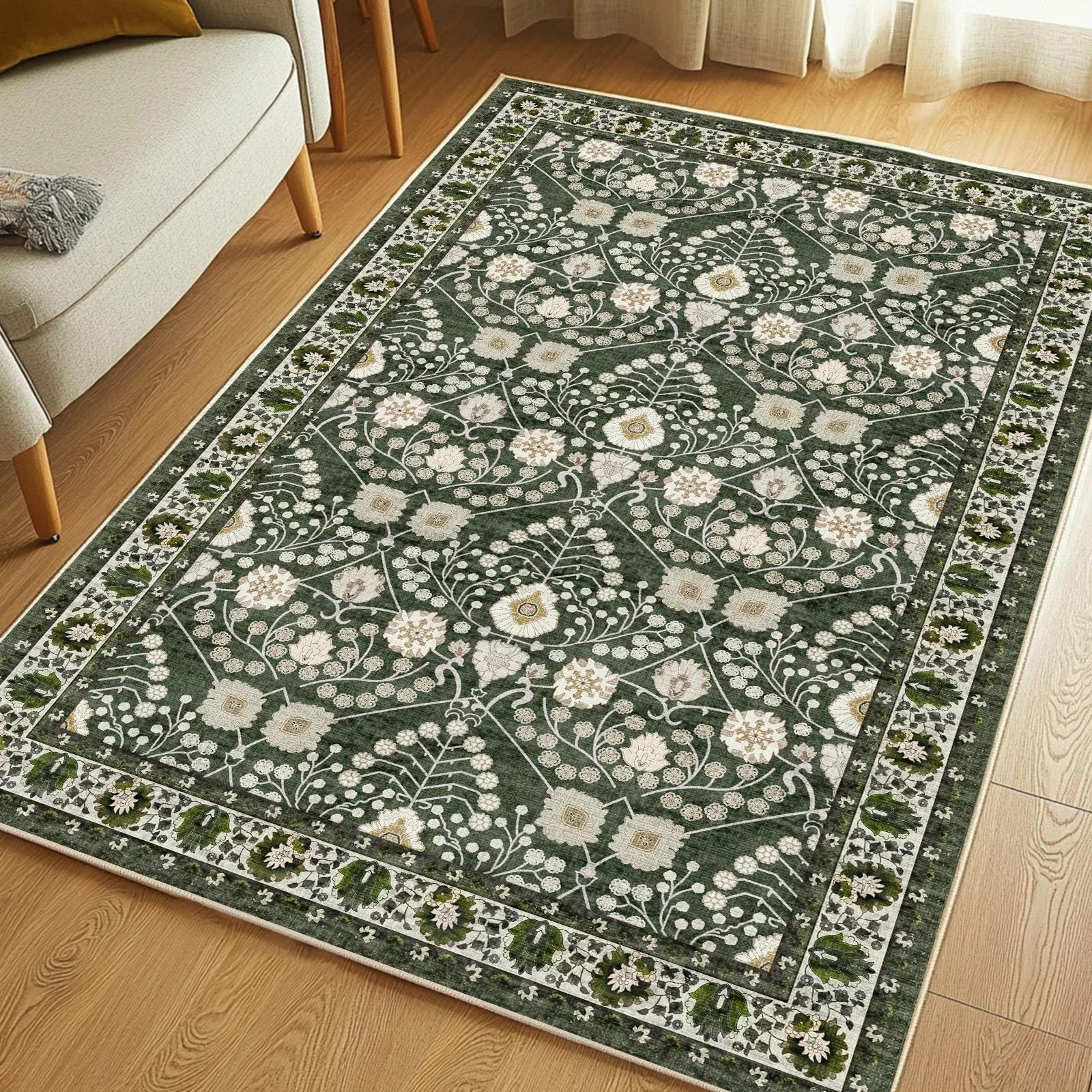 3×5 Rug Machine Washable Rugs：Boho Area Rugs Floral Rug for Living Room,TPR 3…