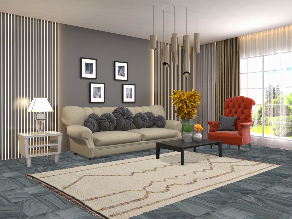 Ivory Moroccan Oriental Area Rug 5×8 Hand-knotted Wool Abstract for Modern Decor