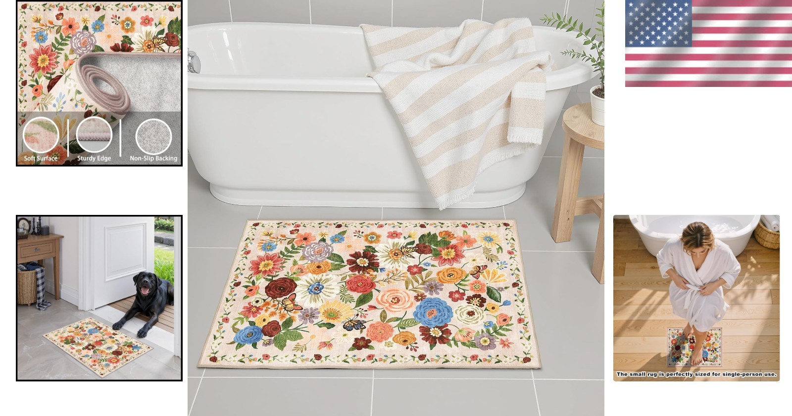 24×17 Ultra-Thin Floral Rug – Versatile Non-Slip Mat for Bathroom and Kitchen