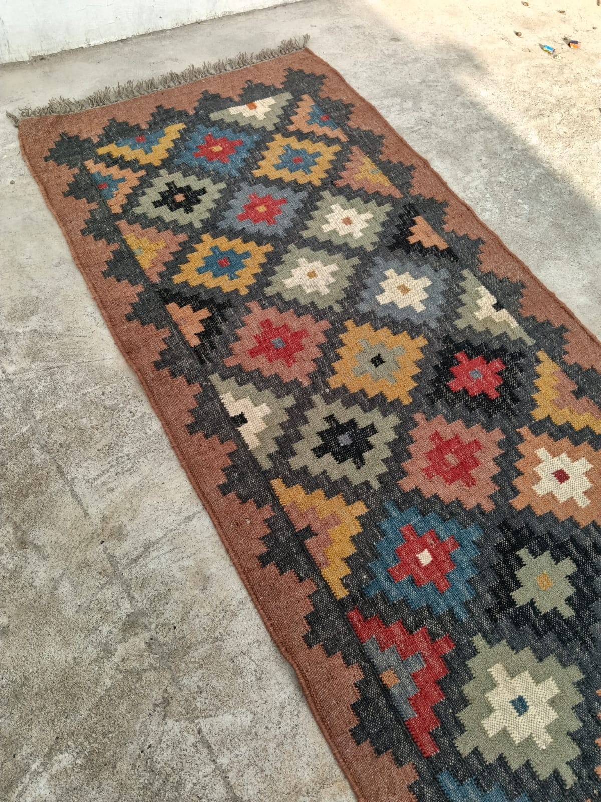 Handwoven Wool Jute Kilim Rug – Boho Area Rug, Rustic Living Room Carpet, Natura