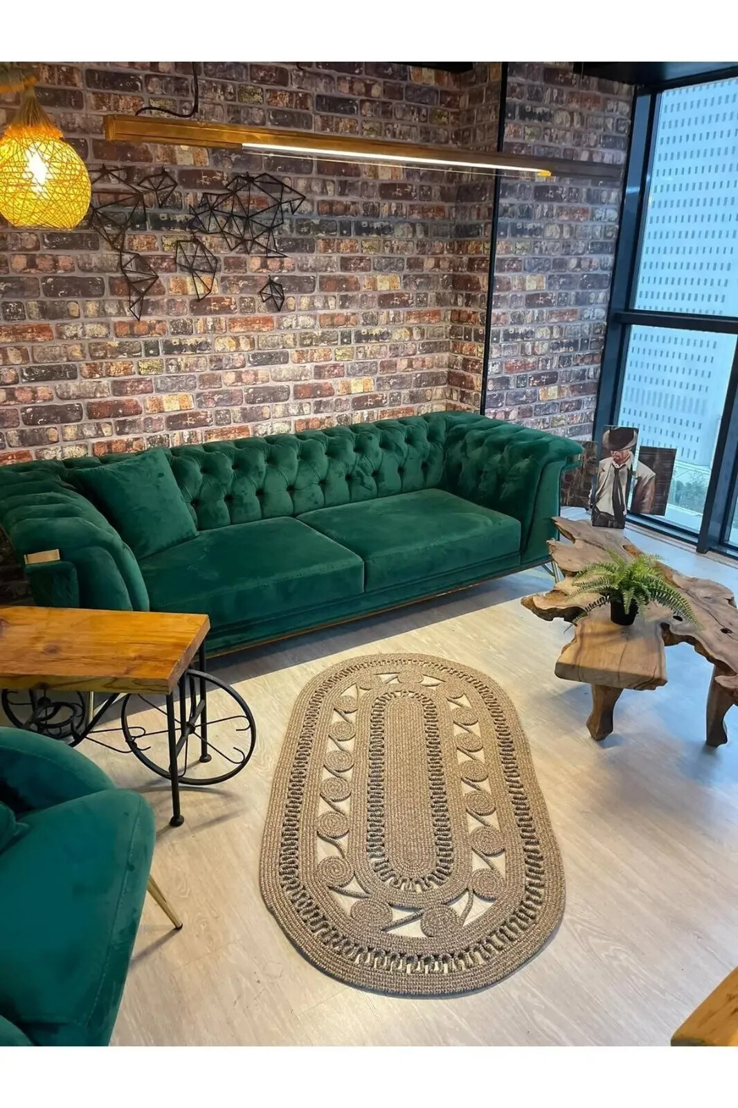 Perforated Oval Straw Jute Knitting Rug Special Design Carpet