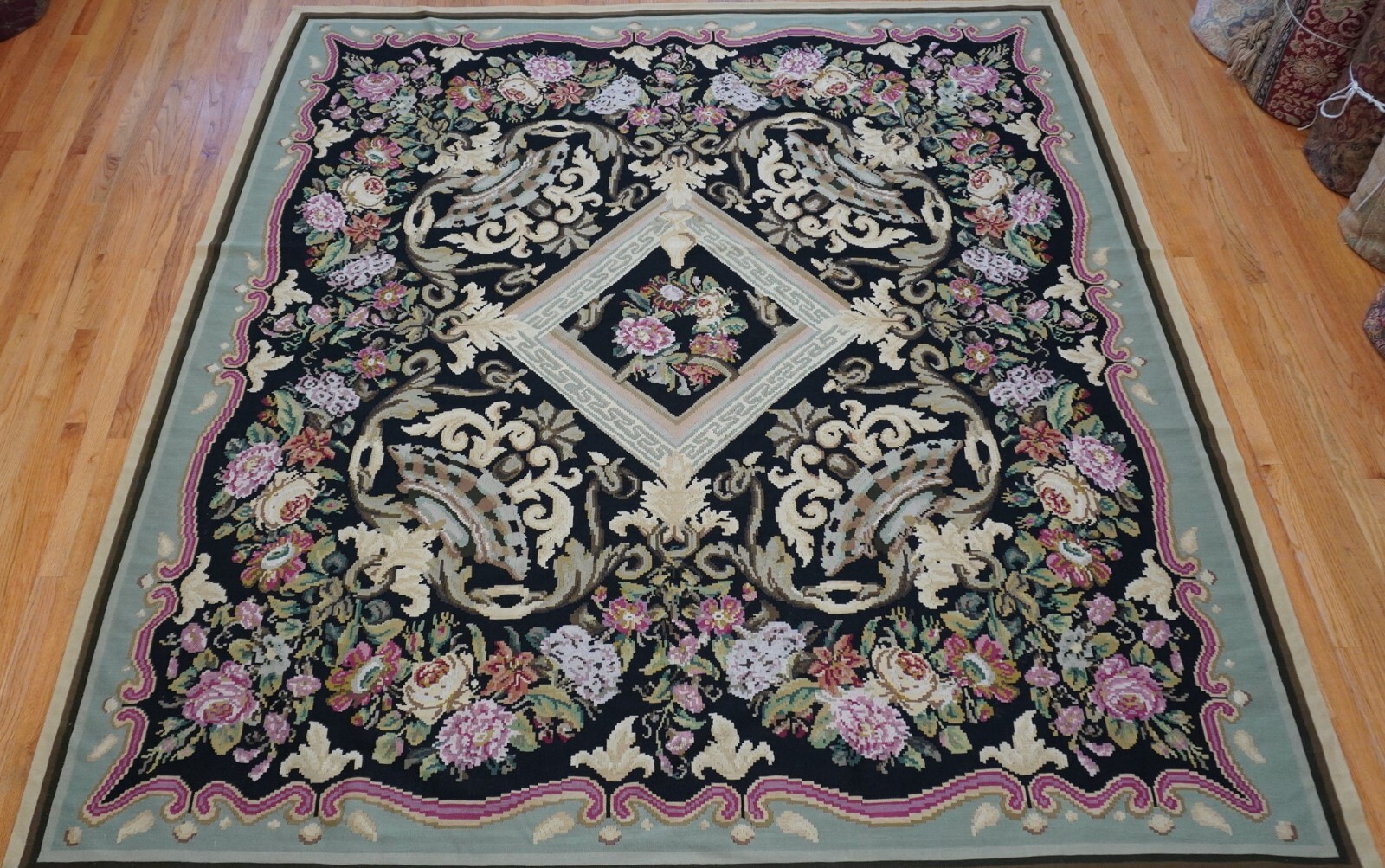8’9″ x 9’8″ Antique Bessarabian Kilim Roses Flowers Handwoven Flatweave Rug