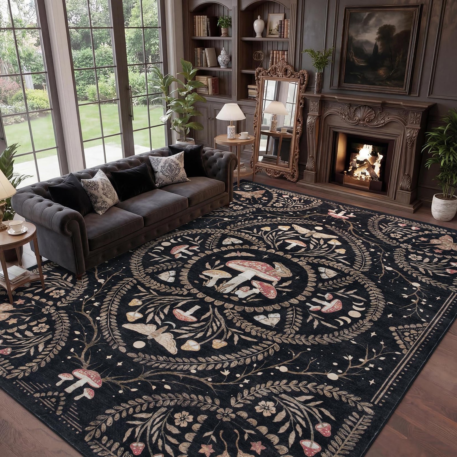 Gothic Mushroom 8X10 Area Rug, Non-Slip Washable Carpet for Living Room