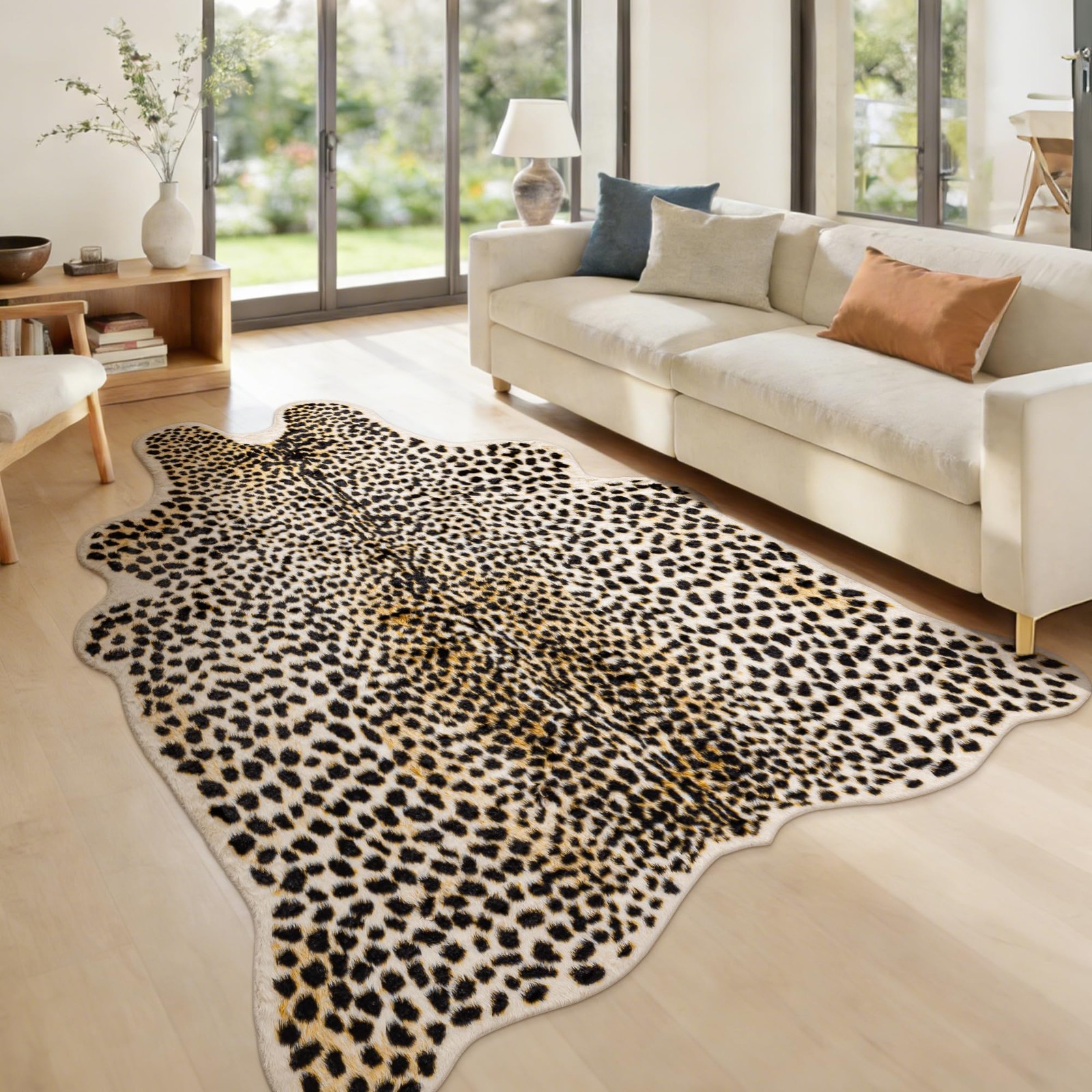 Leopard Rug Cheetah Print Carpet: 5.2x7ft Large Faux Skin Mat Animal Print Ar…