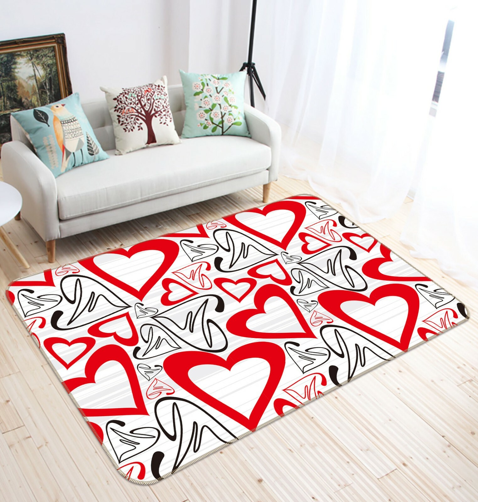 3D Red Heart Pattern ZHUA2654 Game Non Slip Rug Mat Photo Carpet Zoe