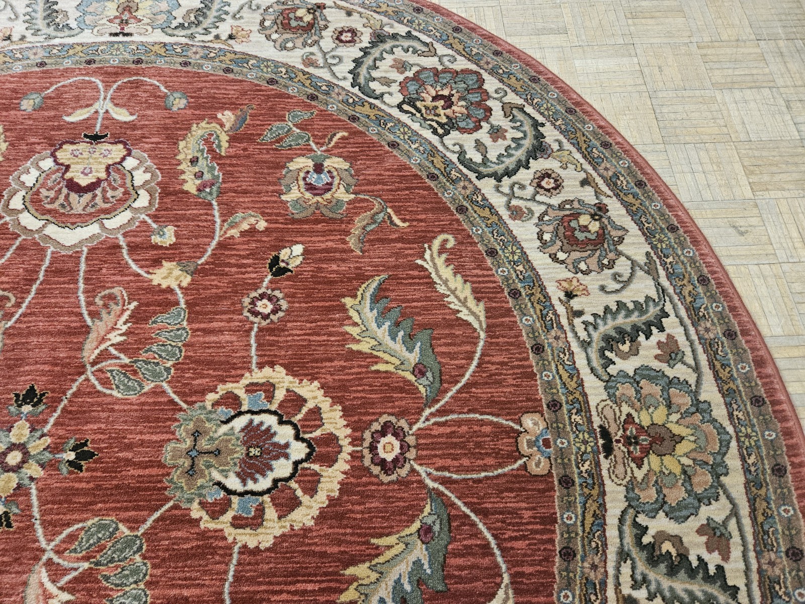 8.8×8.8 – 9×9 ROUND KARASTAN ASHARA AGRA RED 549-15002 100% WOOL RUG VGC