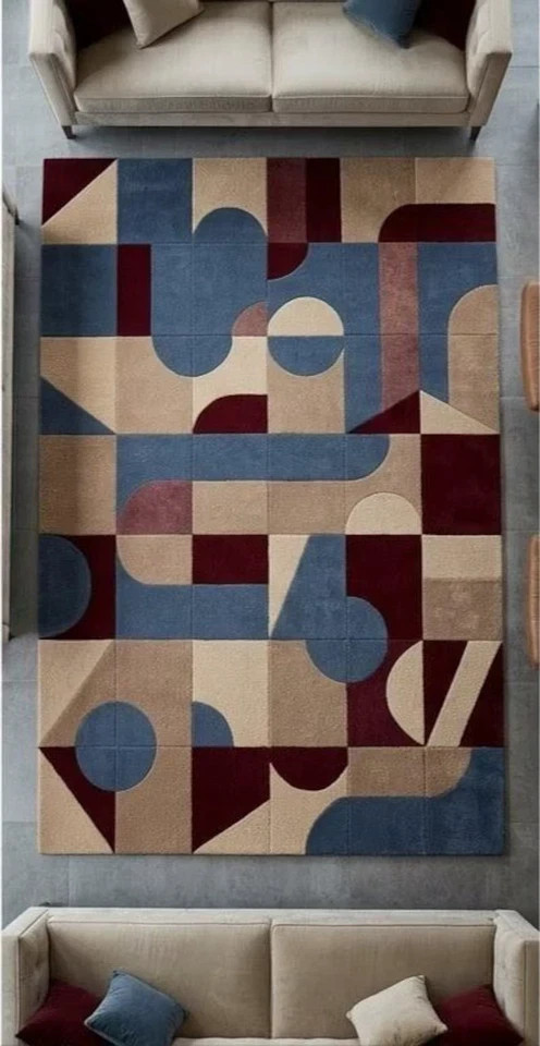 Modern Geometric Hand Tufted Rug Navy Blue, Burgundy, Beige, Cream Carpet Rug