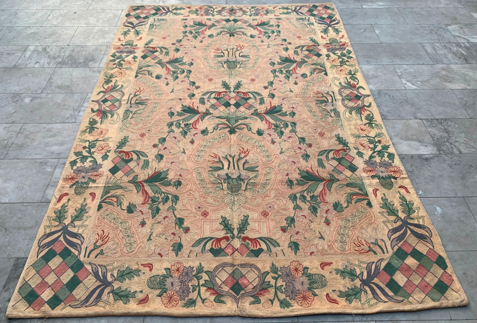 Vintage French Style Aubusson Rug Needlepoint Handmade Rug 6×9 ft Free Ship