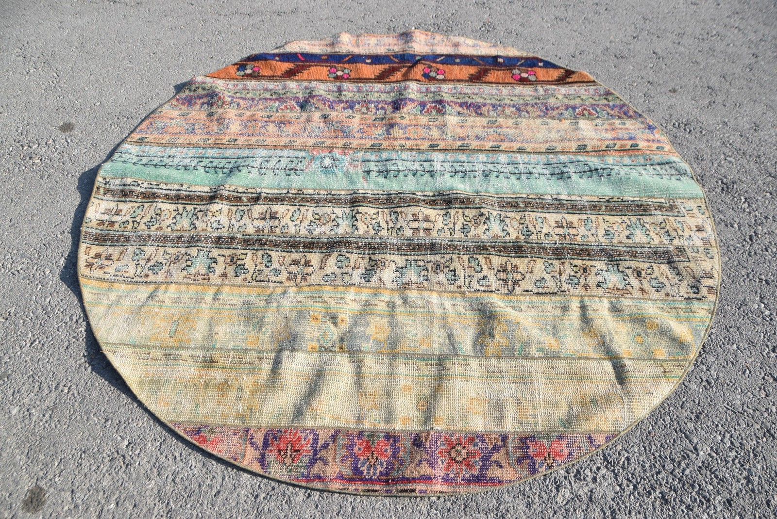 Vintage Round Rug 6,3×6,2 ft (191×188 cm), Turkish Blue Oriental Wool Rug