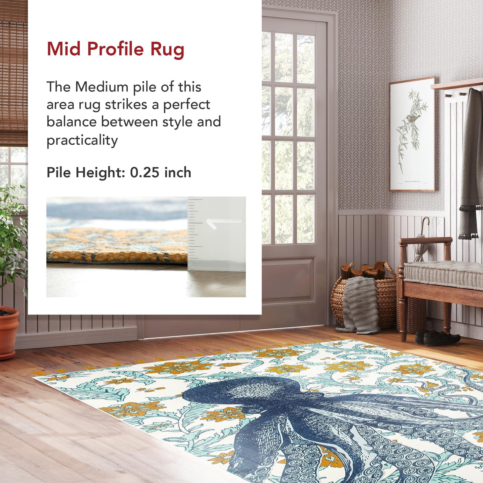 Thomas Paul Blue Multicolor/Ivory, 3′ x 5′, Handmade, Octopus Print, Cotton, …