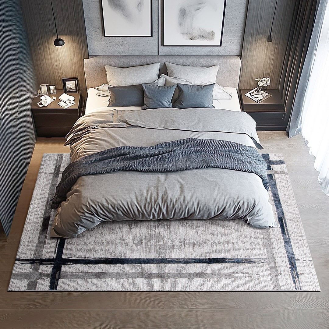 Modern Cream & Blue Rug | Soft Texture | Power Loomed in Turkey