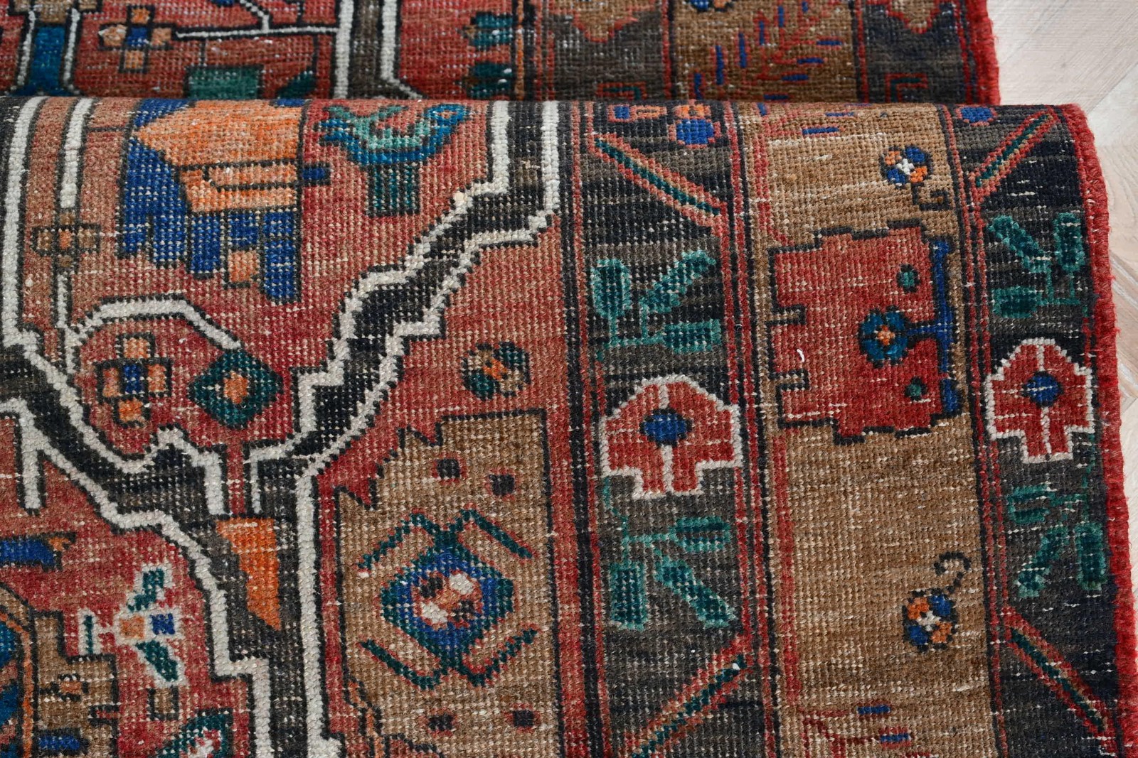 4,5×10,9 ft Turkish Rug, Red Abstract Vintage Rug Wool