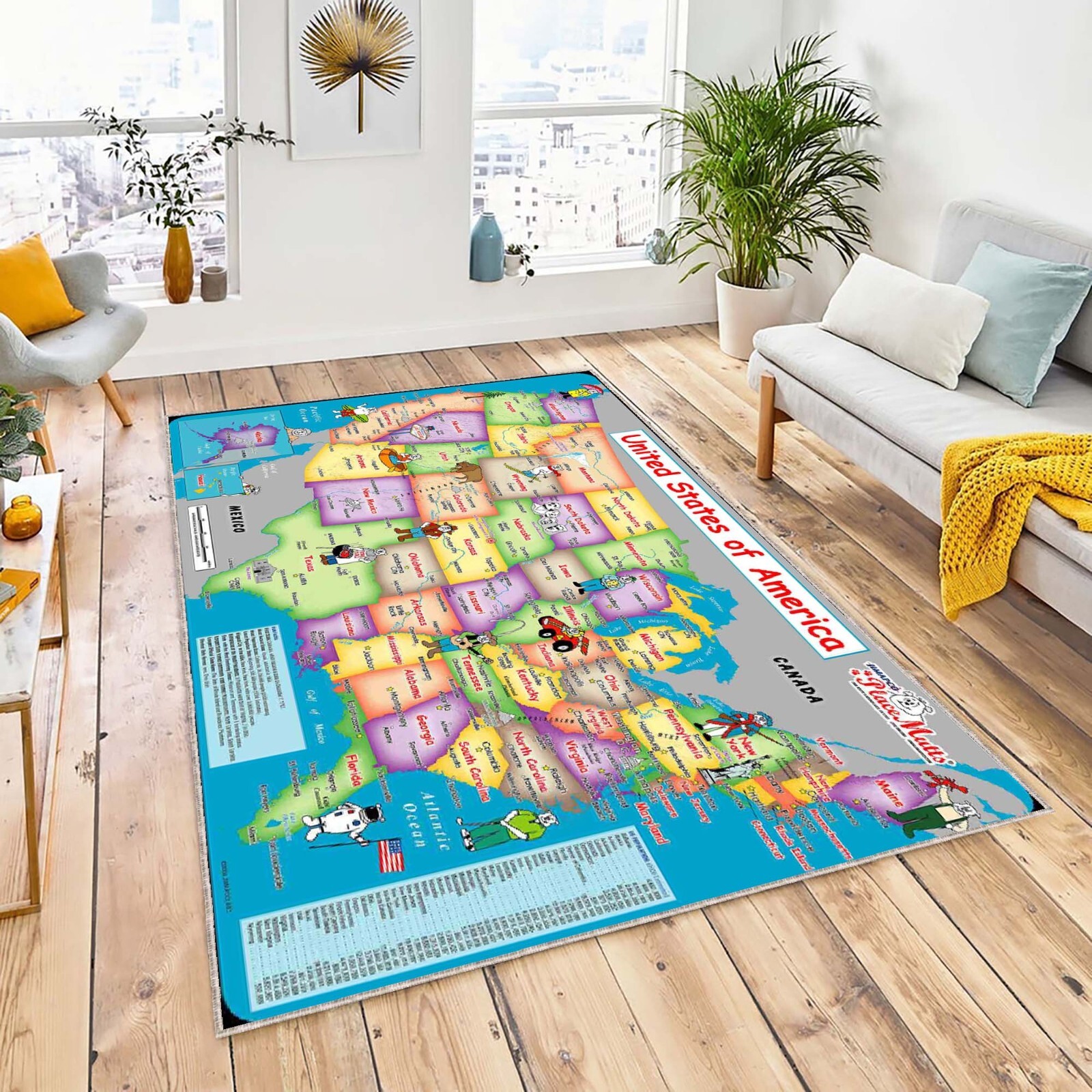 United States Map and Satellite Rug, Map of USA with State Names Carpet, USA Art