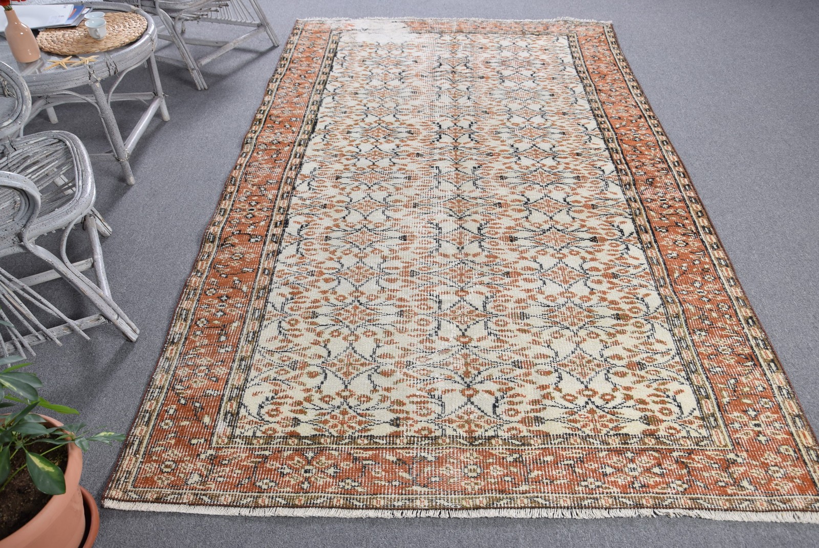 5,2×9,1 ft Rug Rug, Turkish Vintage Rug, Brown Orange Moroccan Rug