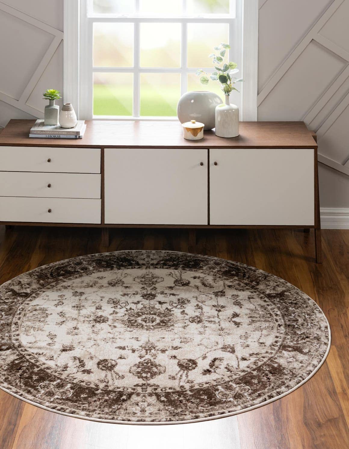 Unique Loom Rushmore Collection Area Rug – Lincoln 3 3 Round Cream/ Beige