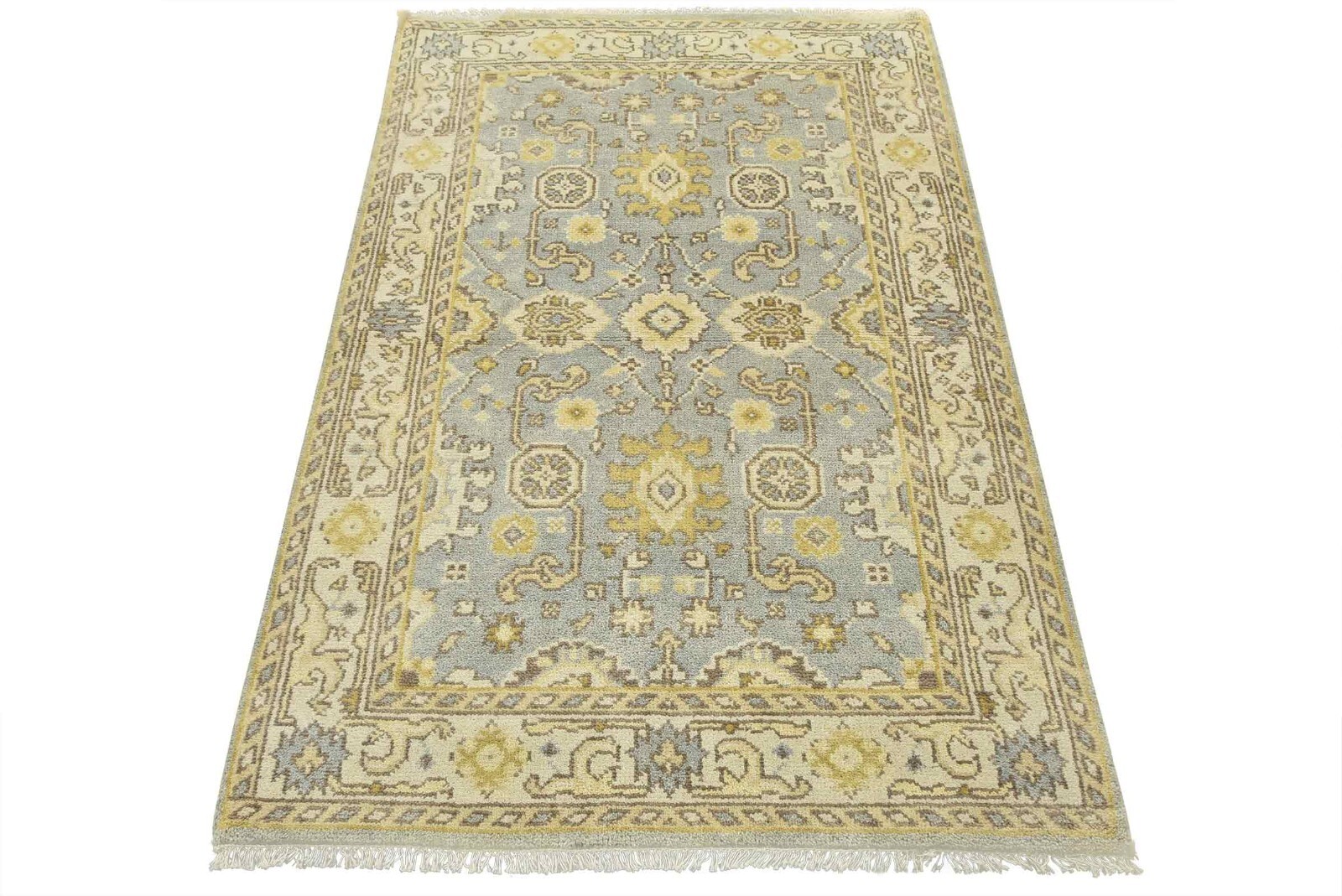 Oushak Rug 4’1” x 6’1” Gray Wool Traditional Hand-Knotted Oriental Carpet