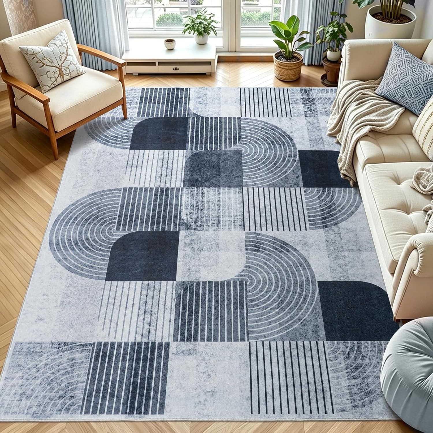 4×6 Grey Area Rugs for Bedroom Living Room – Soft Washable Modern Rug Non-Sli…