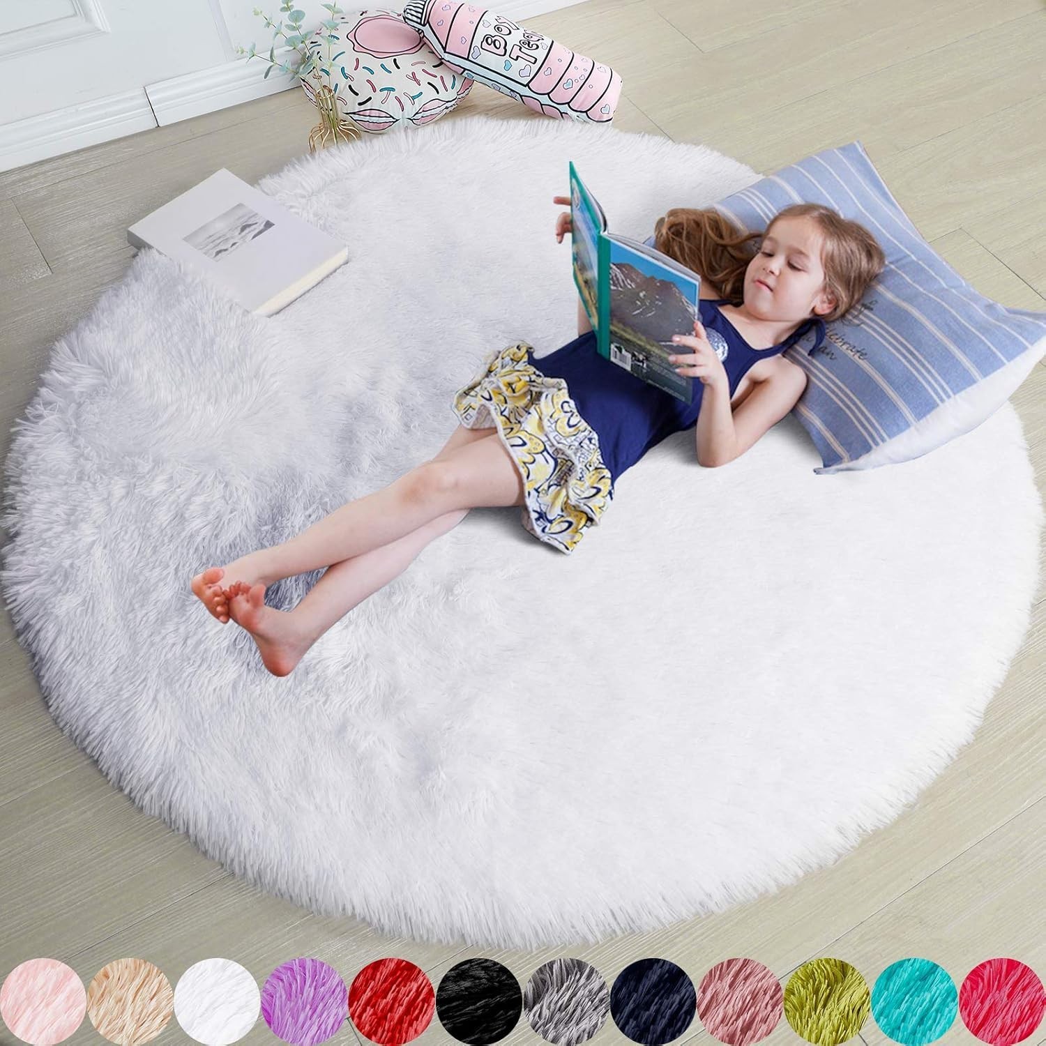 Soft & Fluffy White Round Rug – 4Ft Plush Area Rug for Cozy Living Spaces