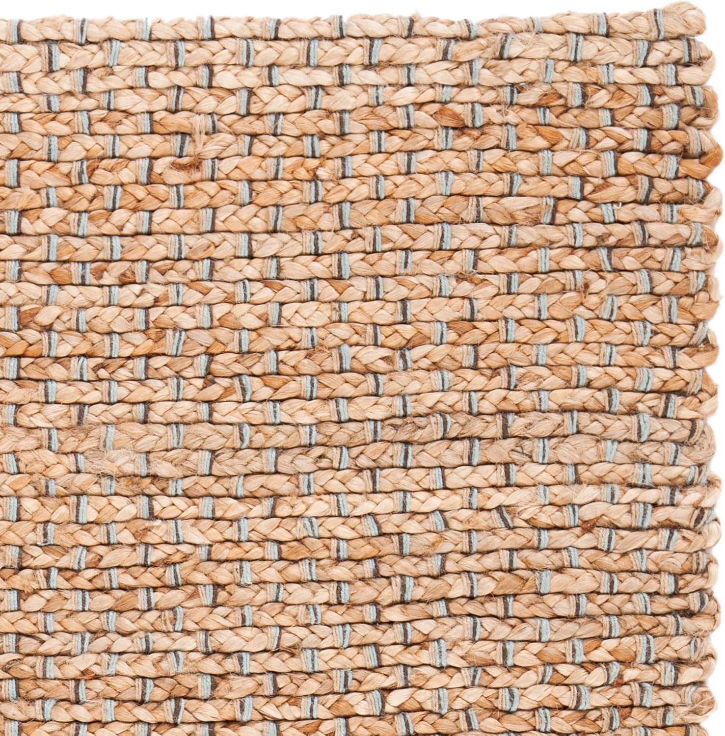 Handmade Jute Area Rug 6′ x 9′ – Light Blue & Natural, Perfect for High Traffic