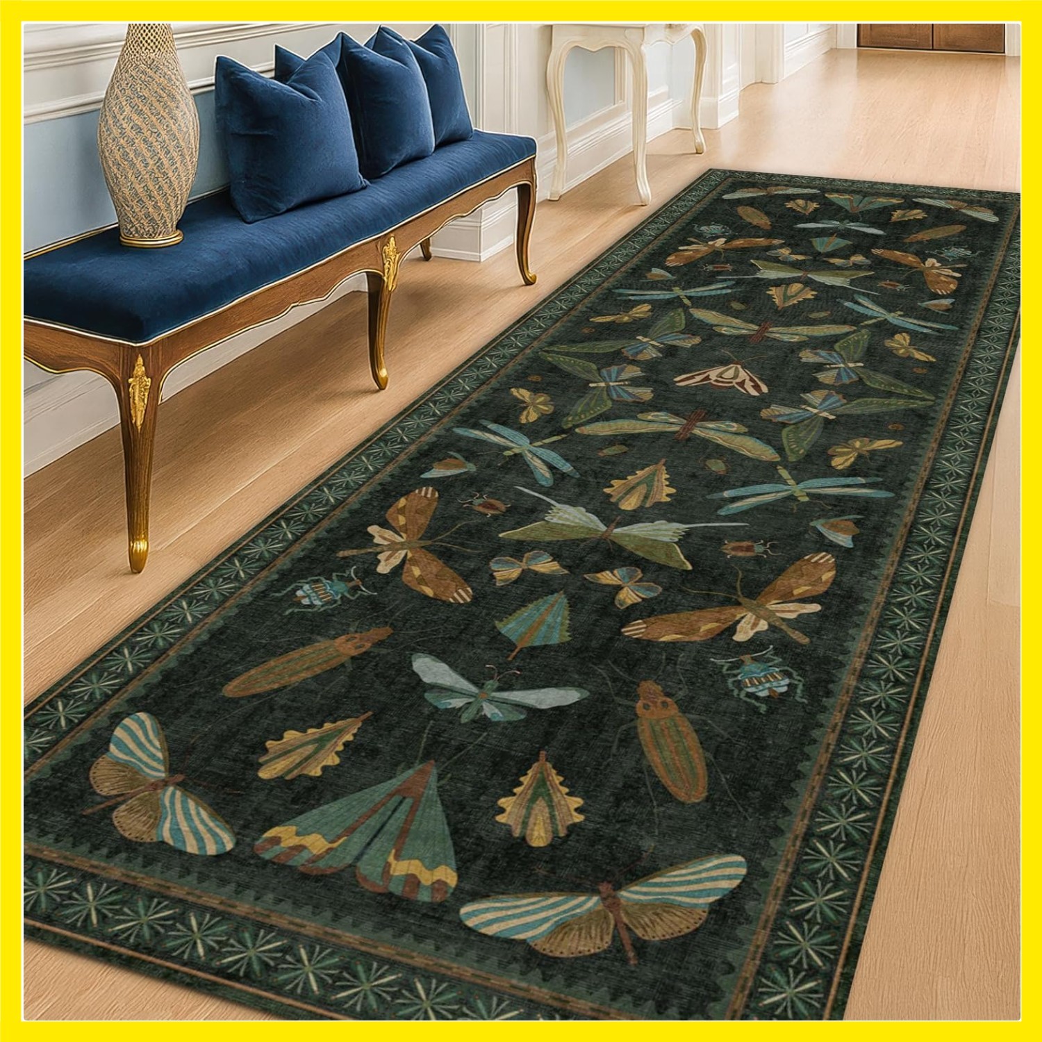 8 ft Long Hallway Runner Rug – Boho Green Rug for Kitchen Floor, Entrance Ind…