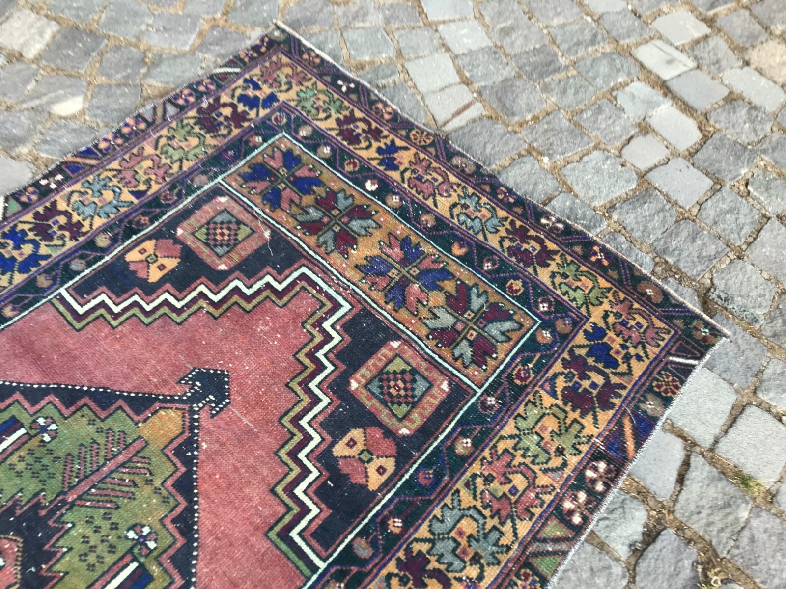 Bohemian Area Rug Handmade Wool Rug Turkish Vintage Traditional Rug 3,4 x 3,8 ft