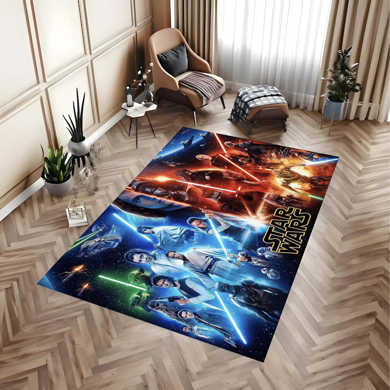 Dark Side Lord Silhouette Area Rug – Galactic Forest Empire Floor Art