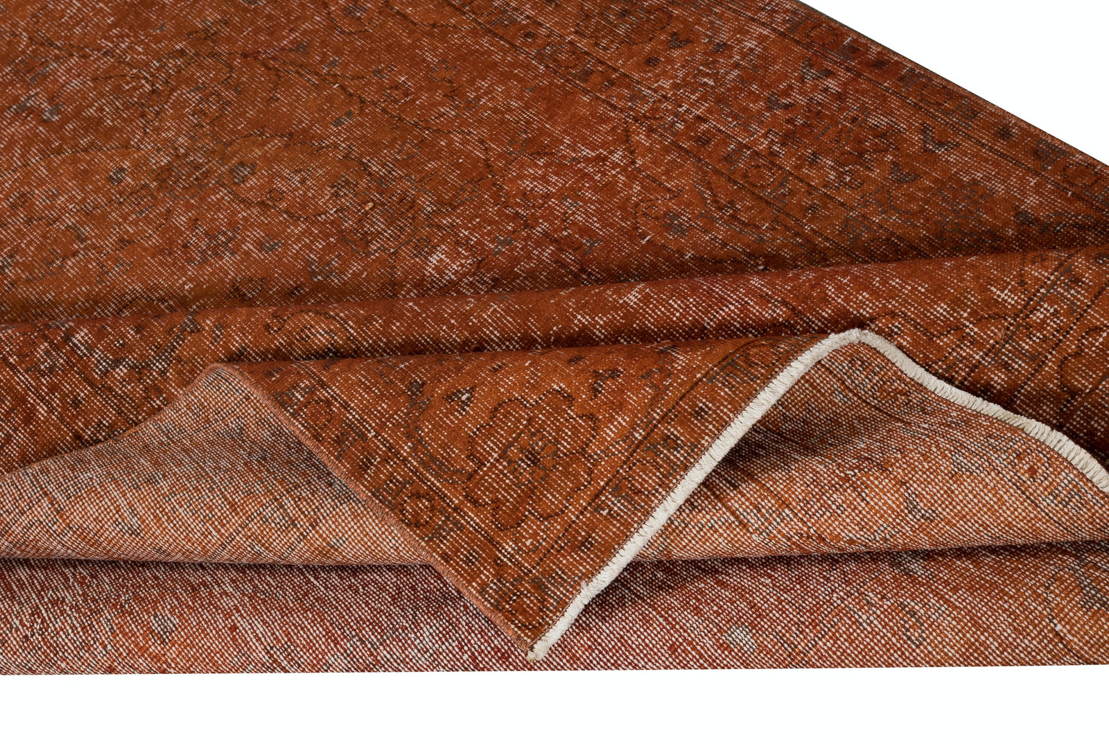 5.5×8.7 Ft Handmade Turkish Wool Area Rug Re-Dyed in Orange for Modern Interiors