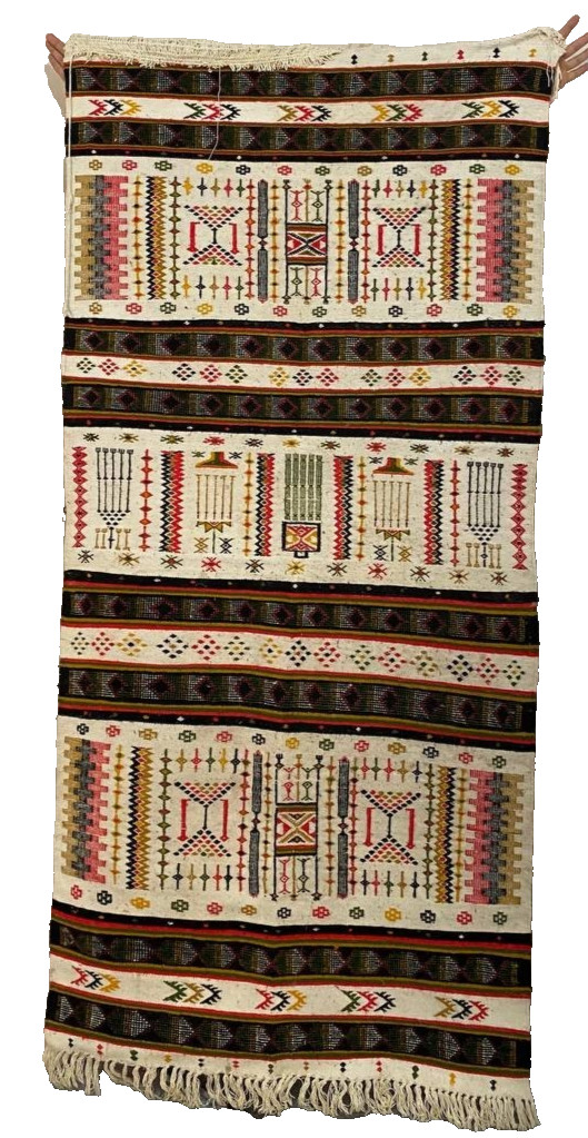 Vintage Handwoven Algerian Berber Kilim Rug 200x91cm Tribal Wool Runner Area Rug