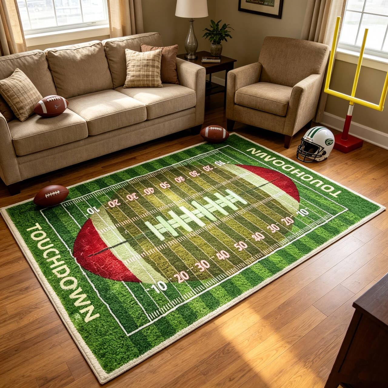 UltraSoft Football Rug Boys Room Decor Faux Wool Washable Carpet 3×5 Ft