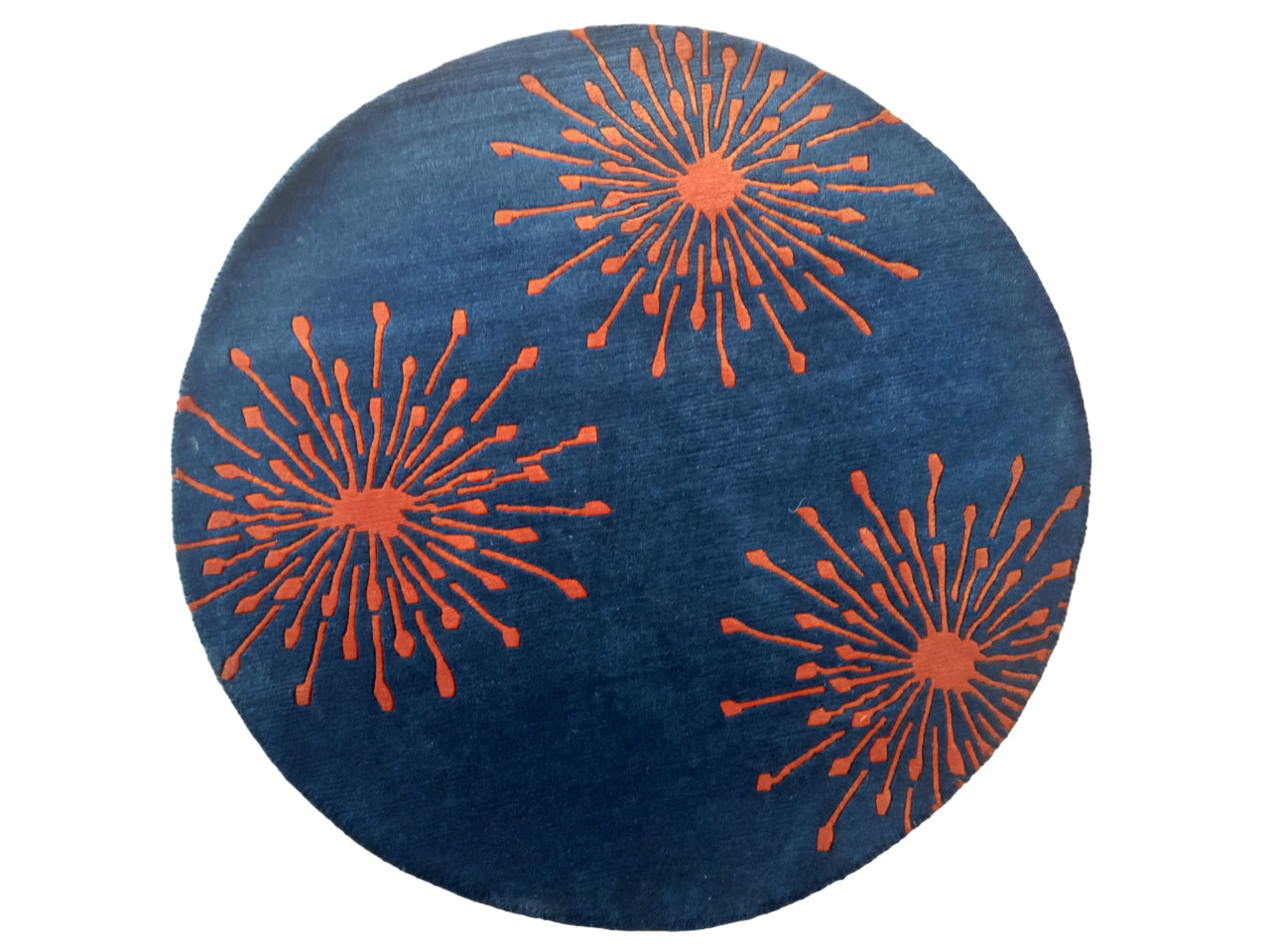 100cm Round Blue Wool Rug Hand-Knotted Nepal 60-Knot Modern Tibetan Area Carpet