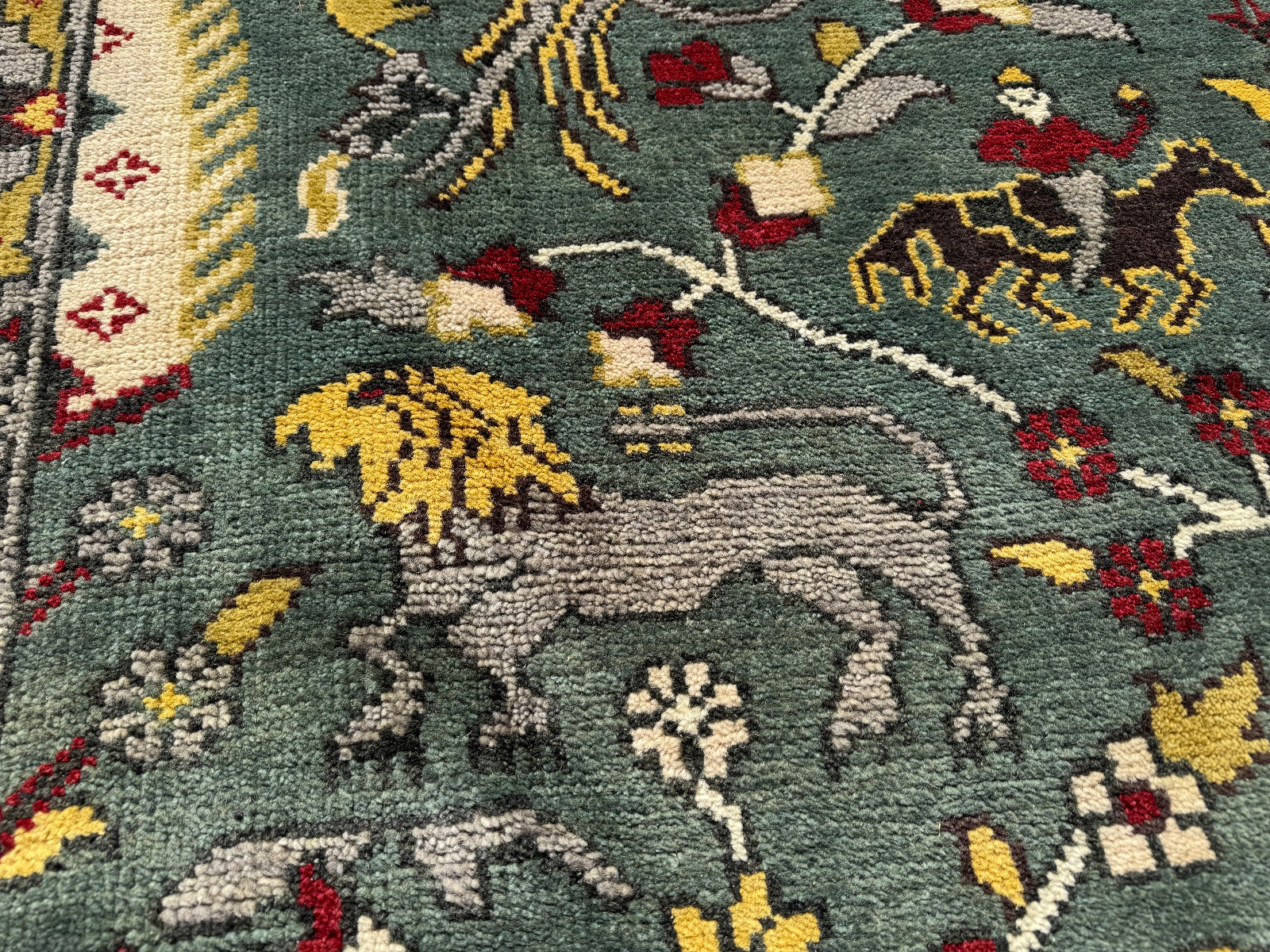 8×10 GREEN RUG handmade wool ORIENTAL new colorful hand-woven animals oushak big