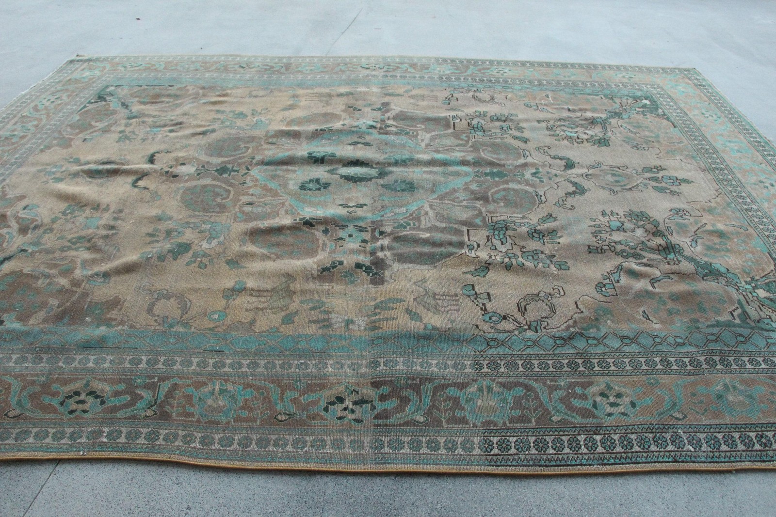 Vintage Oversize Rug 9,4×12,4 ft, Turkish Blue Ikat Wool Rug