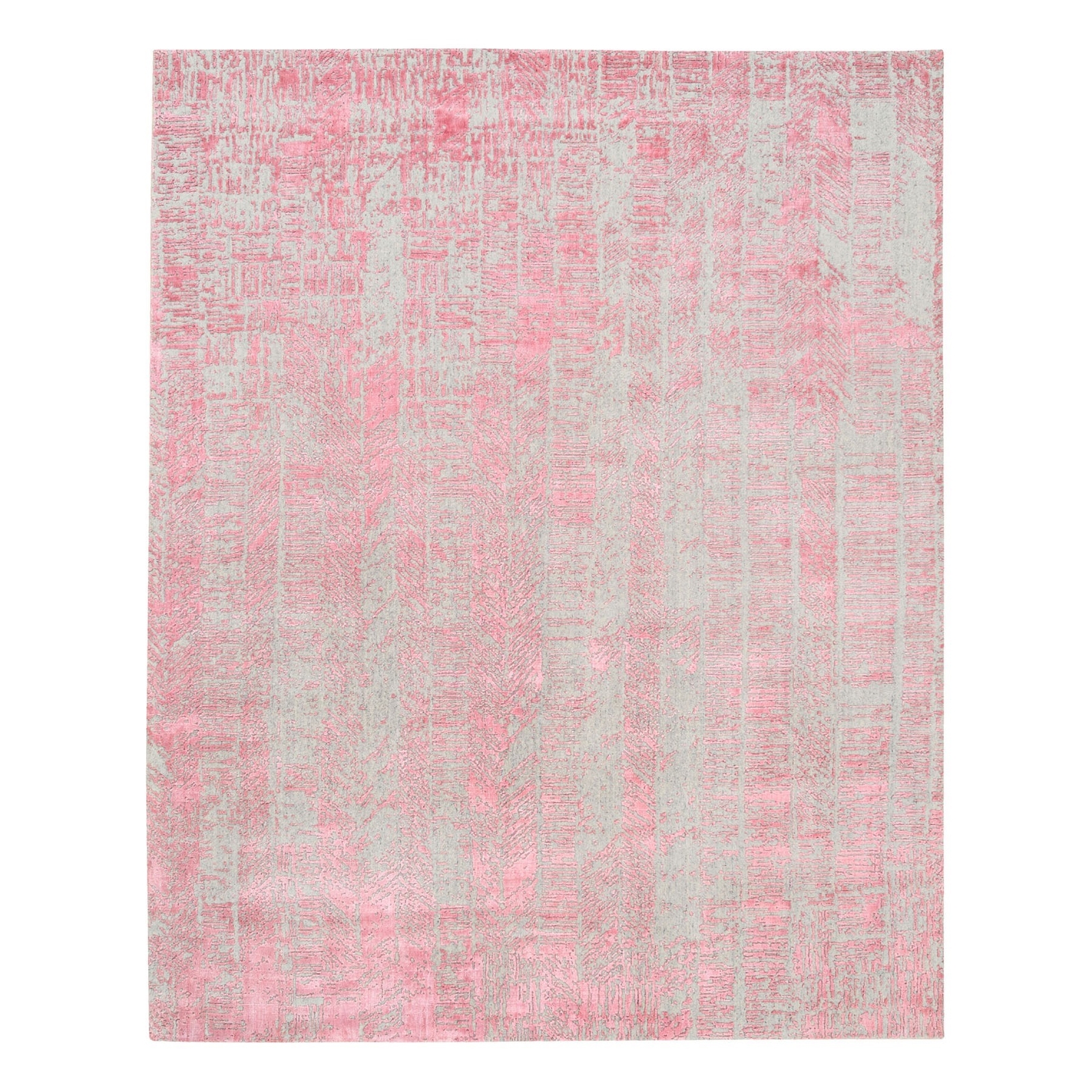 7’10″x10’1″ Wool And Plant Based Silk Erased Modern Design Handloomed Rug R62257