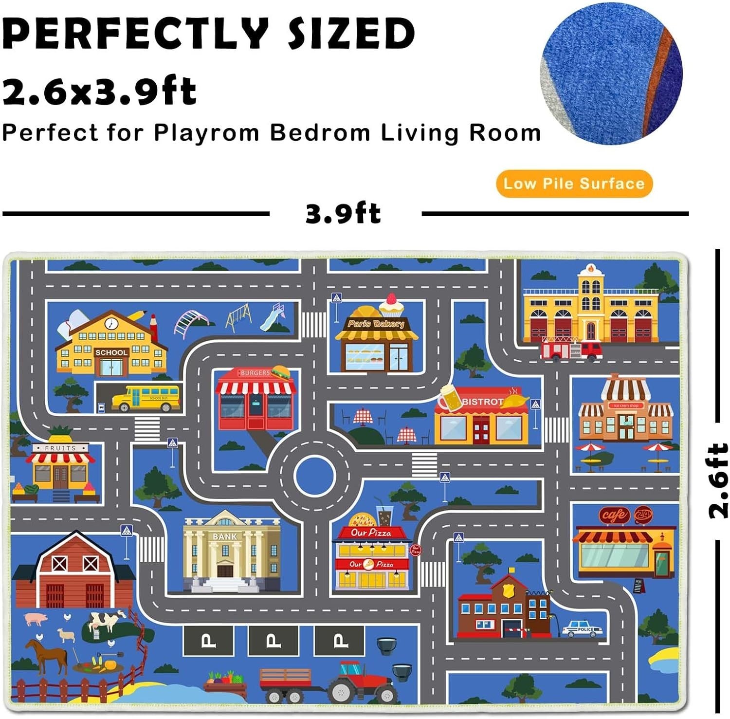 Play Mat Kids Rug for Boys and Girls, 31x47in Non-Slip Playroom Rug Car Rugs …