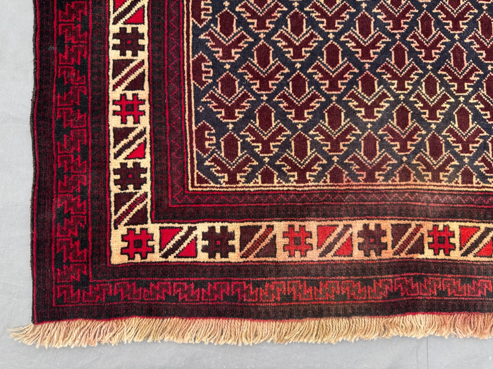 3’1 x 5’5 Ft Afghan Baluchi Handmade Deep Red Rug – Geometric Tribal Wool Carpet