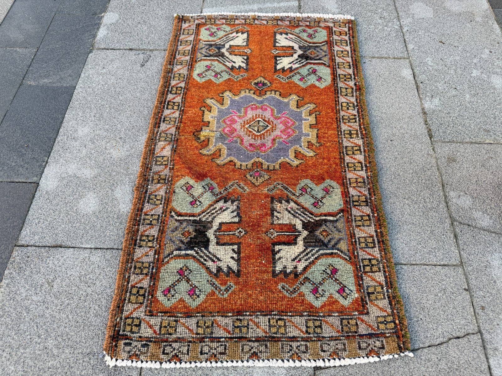 Rust Orange Turkish Rug 1.7×3.1 ft Vintage Tribal Anatolian Small Wool Mat