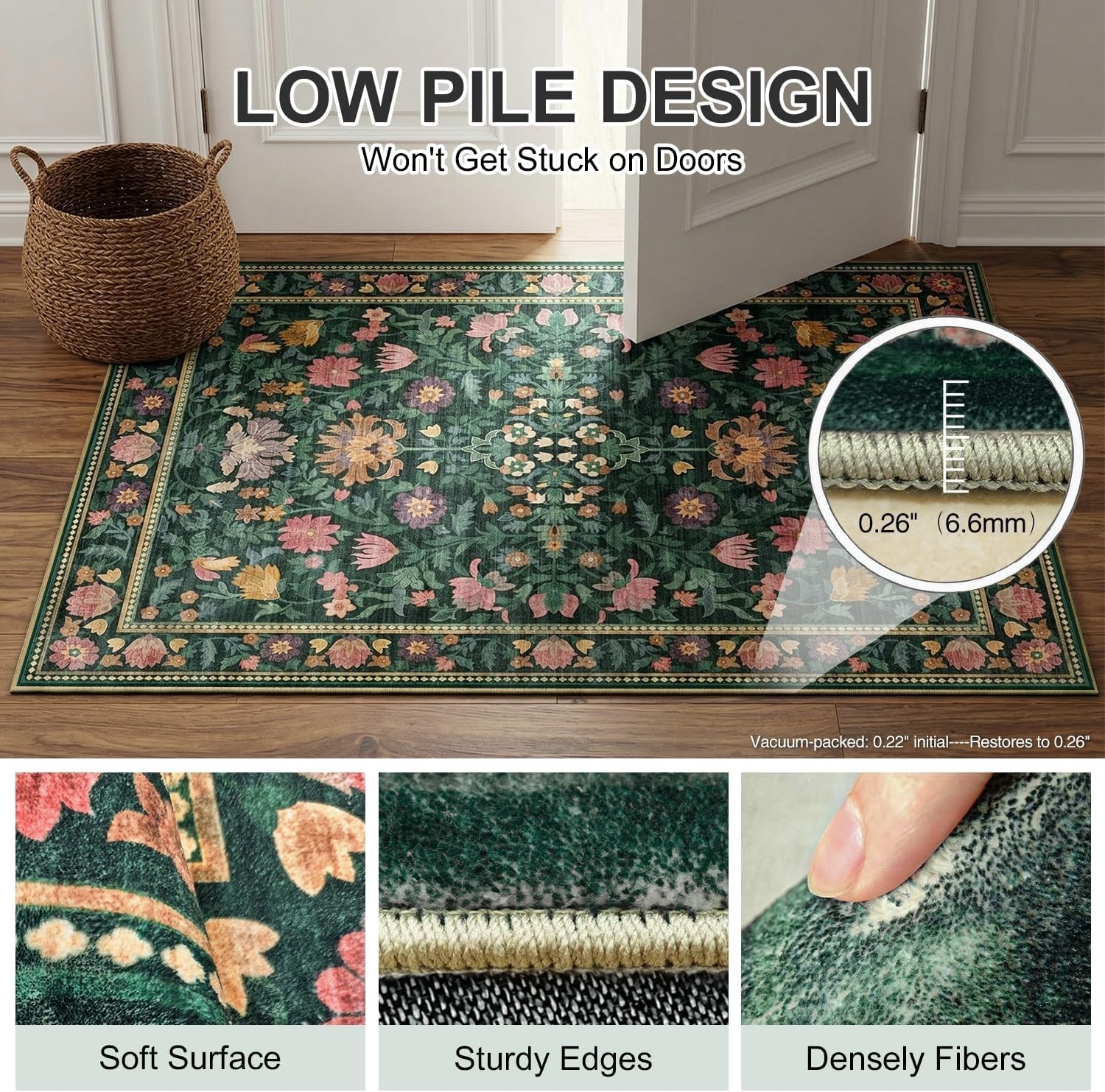 2’x3′ Dark Green Washable Entry Rug, Non-Slip Silicone Backing Front Door Mat…