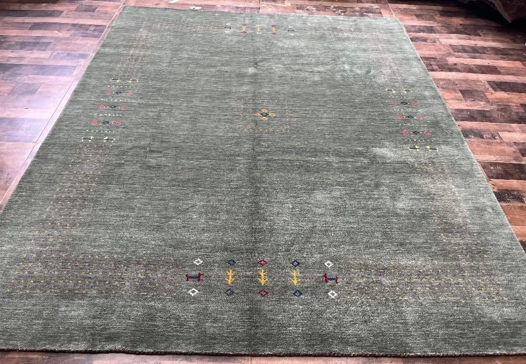 Tribal Gabbeh Green Wool Rug 5×8 ft – Handloom Area Carpet for Living room