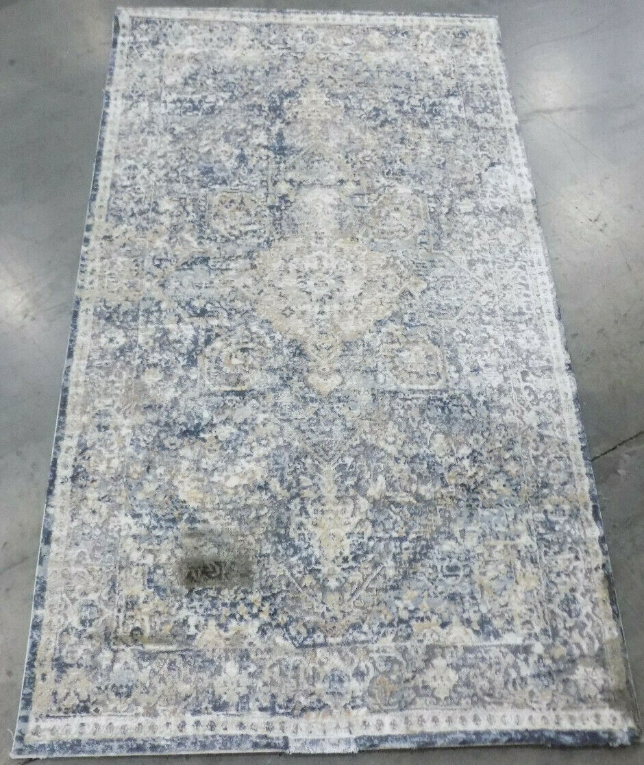 CREAM / BLUE 3′ X 5′ Stained Rug Reduced Price 1172592133 CSMB689M-3