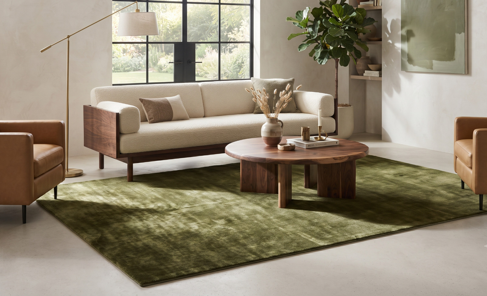 Hand-Tufted Wool Rug, Deep Olive Green, Soft Minimalist Solid Area Rug, 8×10